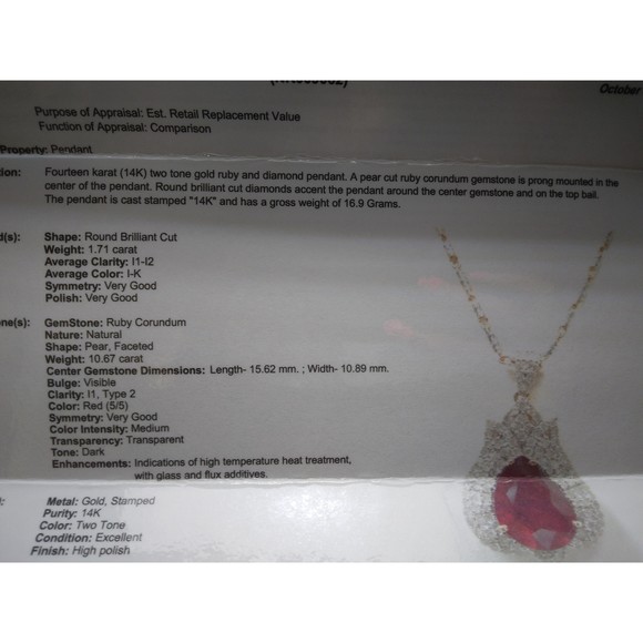 14kt Diamond Ruby Pendant with Necklace appraisal - Picture 6 of 8